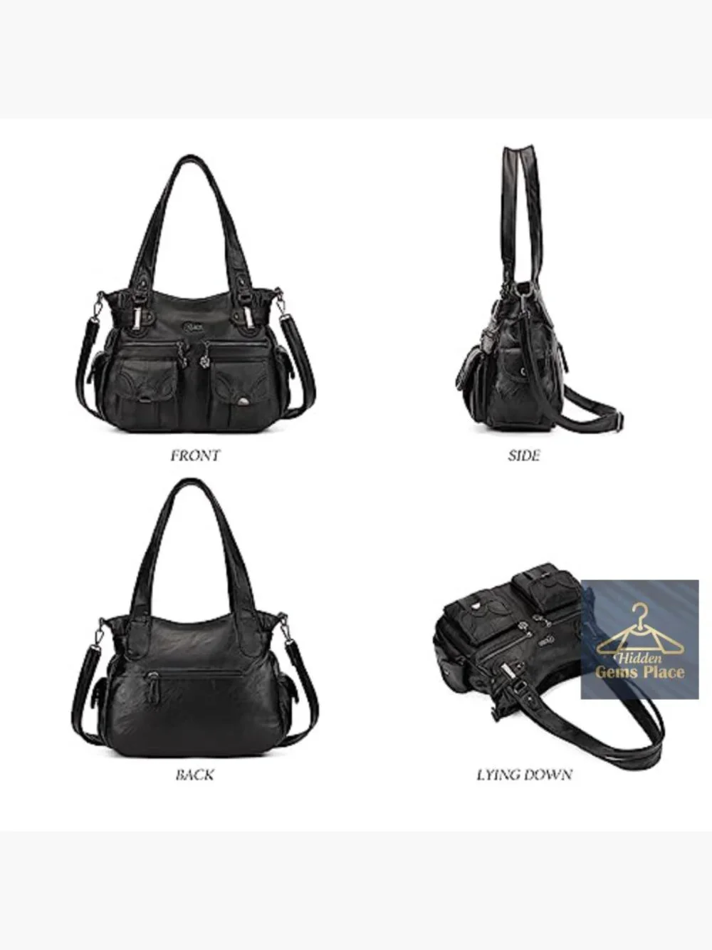 Large PU Leather Multi-Pocket Shoulder Bag, Hobo Handbag